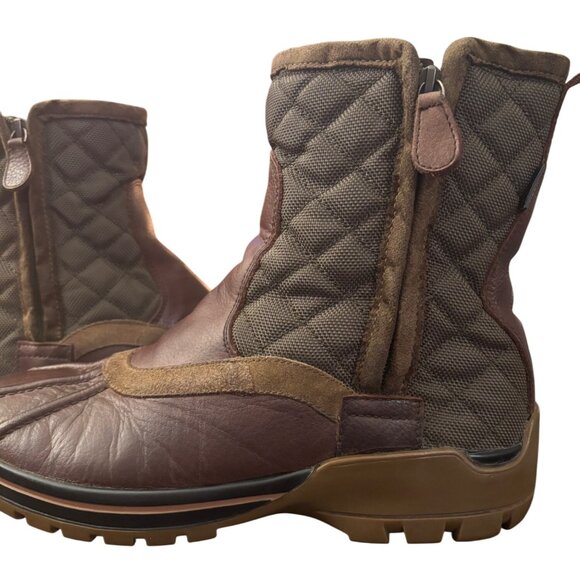 Pajar Womens Quilted Brown Leather & Suede Duck Boots With Side Zipper Closure - Picture 5 of 13